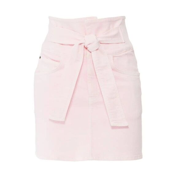 Rebecca Minkoff Callie Denim Tie Waist Mini Skirt Pale Light Pink XXL - Picture 1 of 7
